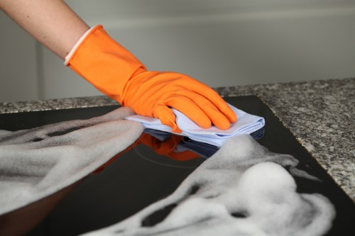Carpet cleaning service agreement document with cleaning equipment